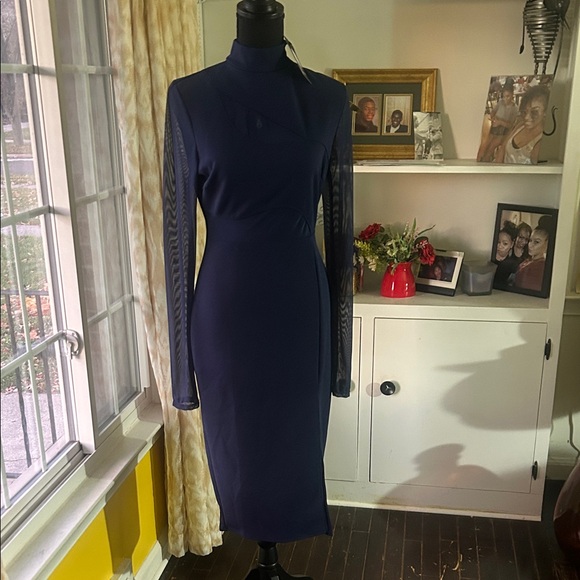 Fashion Nova Navy Blue Long Sleeve Dress with sheer sleeves - Picture 2 of 9
